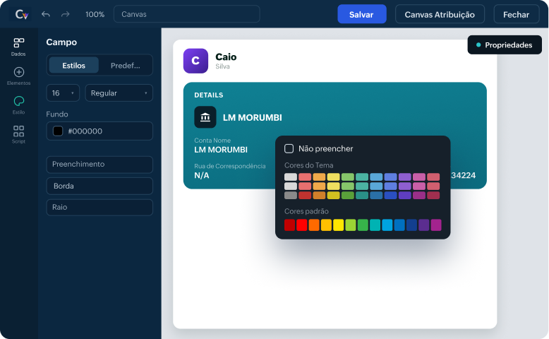 Tela do Zoho CRM com editor visual de personalização Canvas e Blueprint