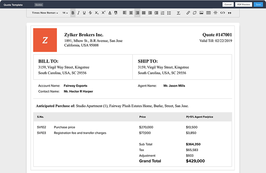 Create Invoice Templates - Zoho CRM