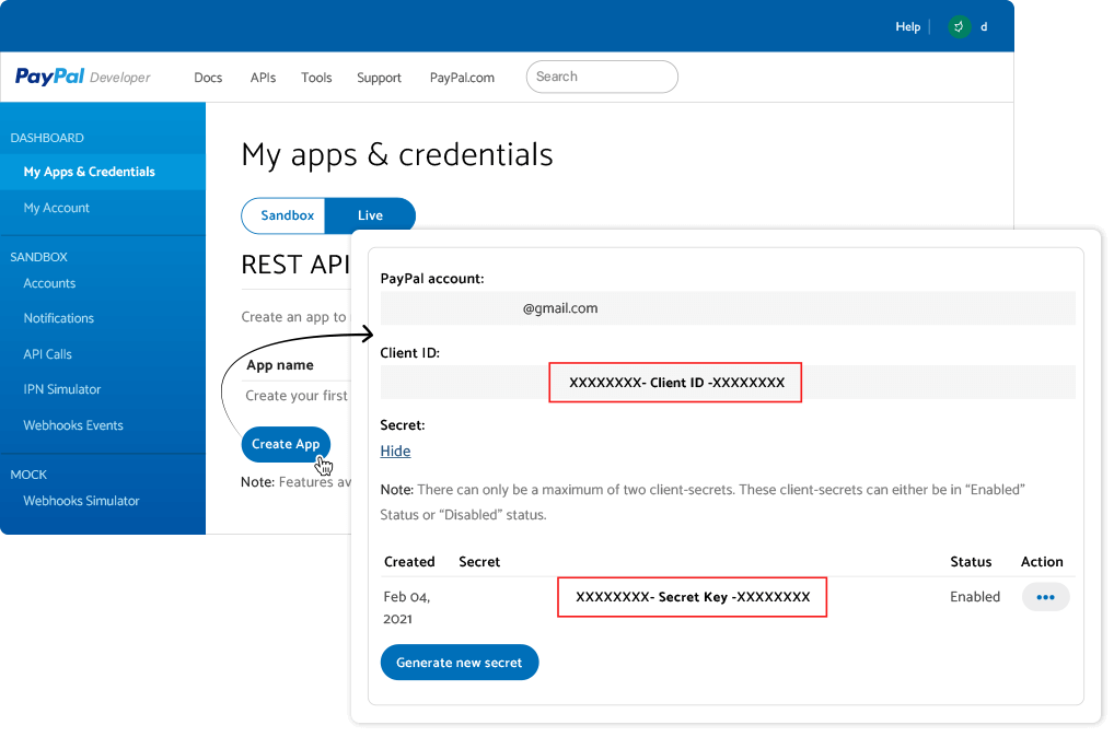 Login to PayPal Developer and get your PayPal credentials