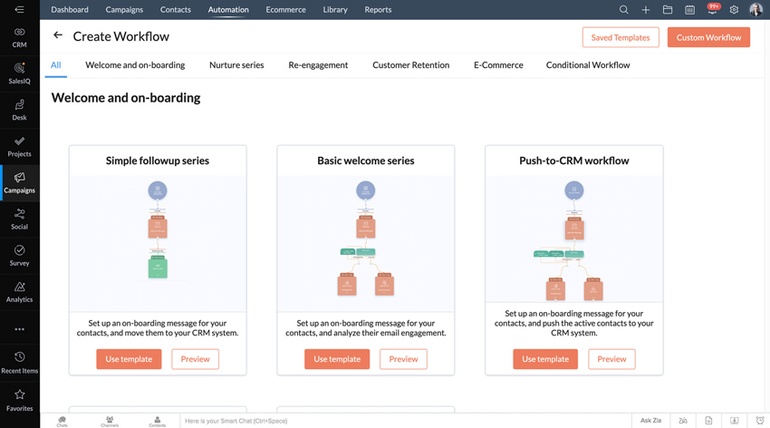 Fidelice y mantenga interesados a sus clientes potenciales y contactos a través de flujos de trabajo de correo electrónico