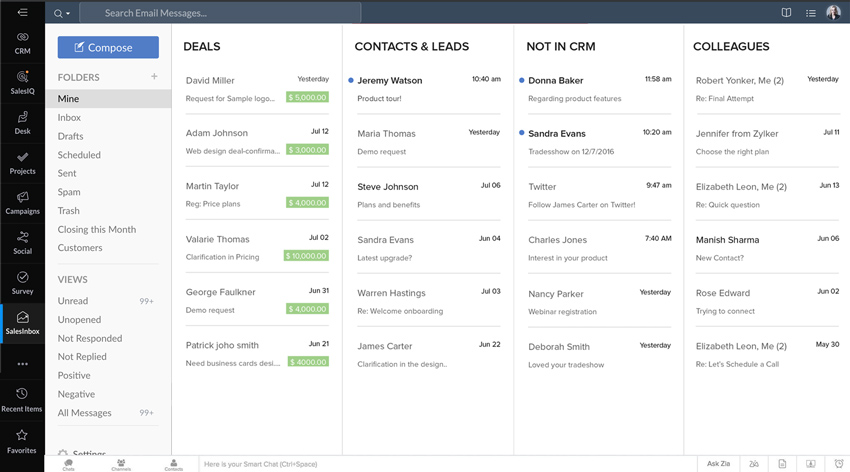 Una vista unificada de todos sus correos electrónicos de ventas