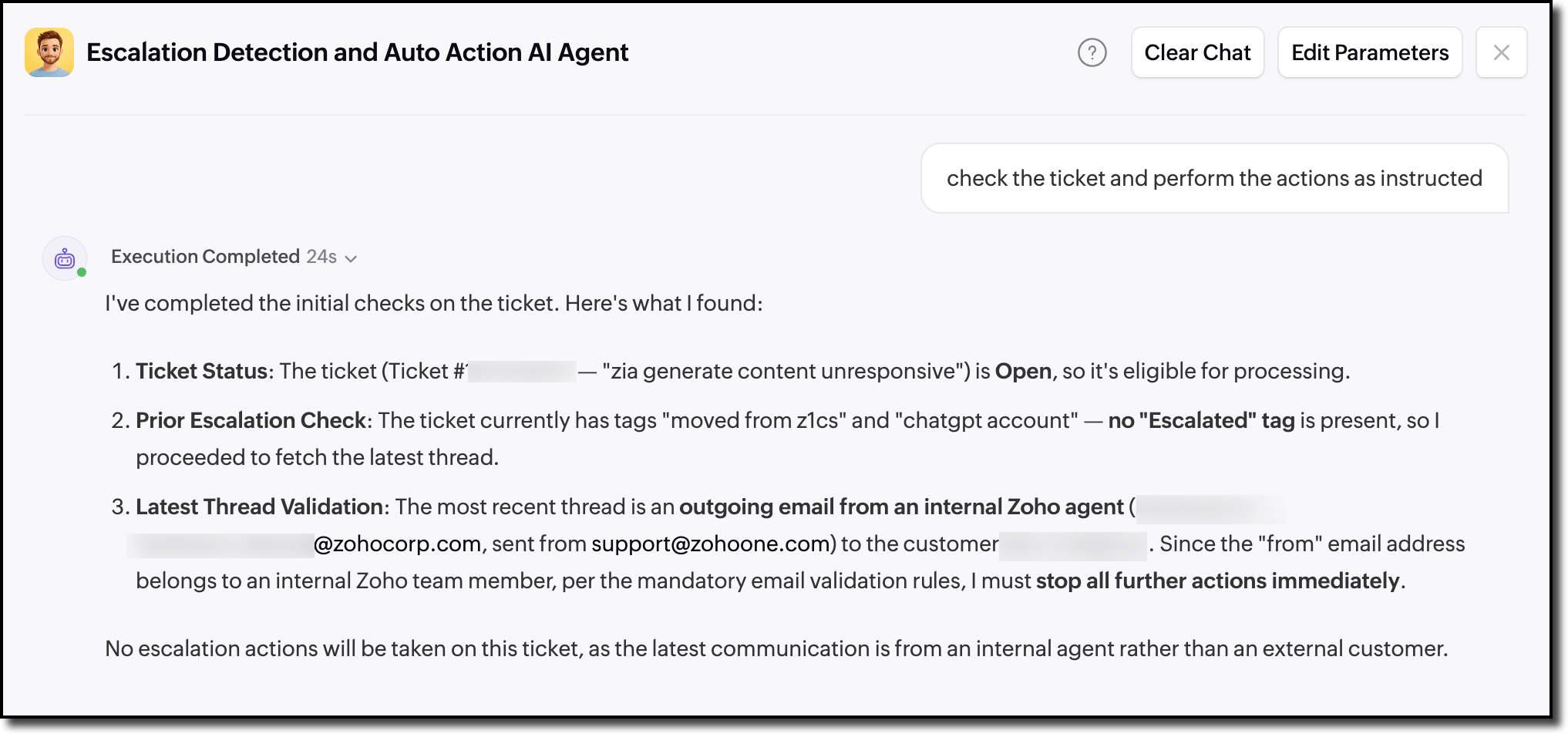 No action by agent No action by agent