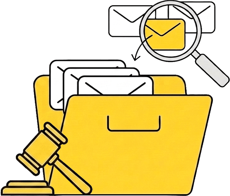 Illustration showing email preservation with legal hold process