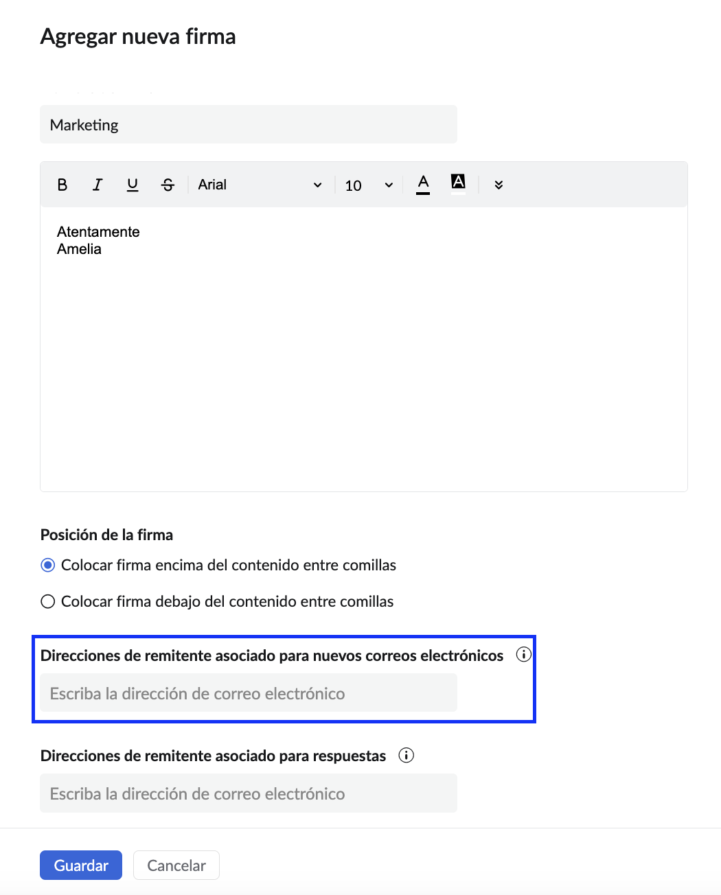 Firma predeterminada Firma predeterminada