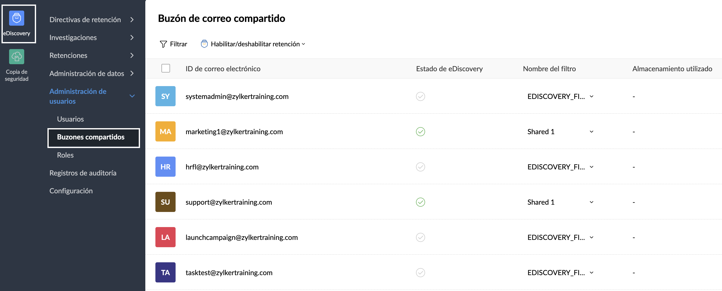Buzones compartidos de eDiscovery