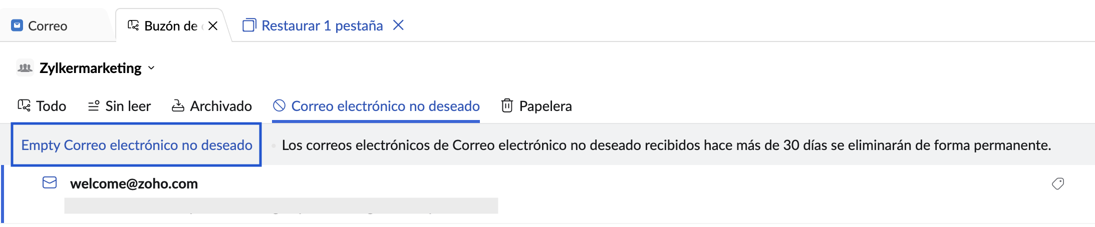 Vaciar correos no deseados Vaciar correos no deseados