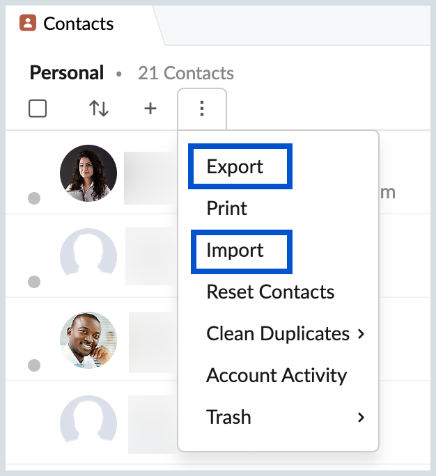 Exportar Importar contactos