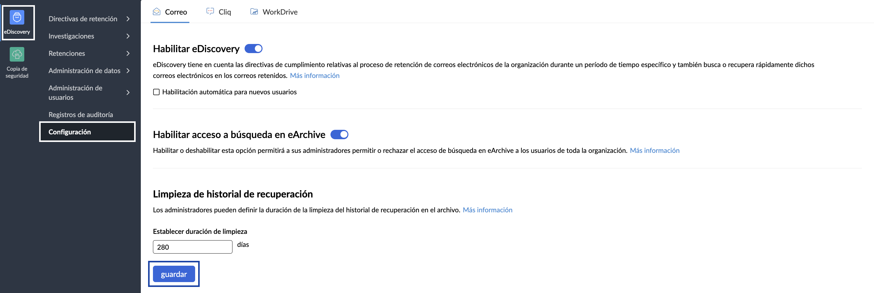 limpieza de recuperación