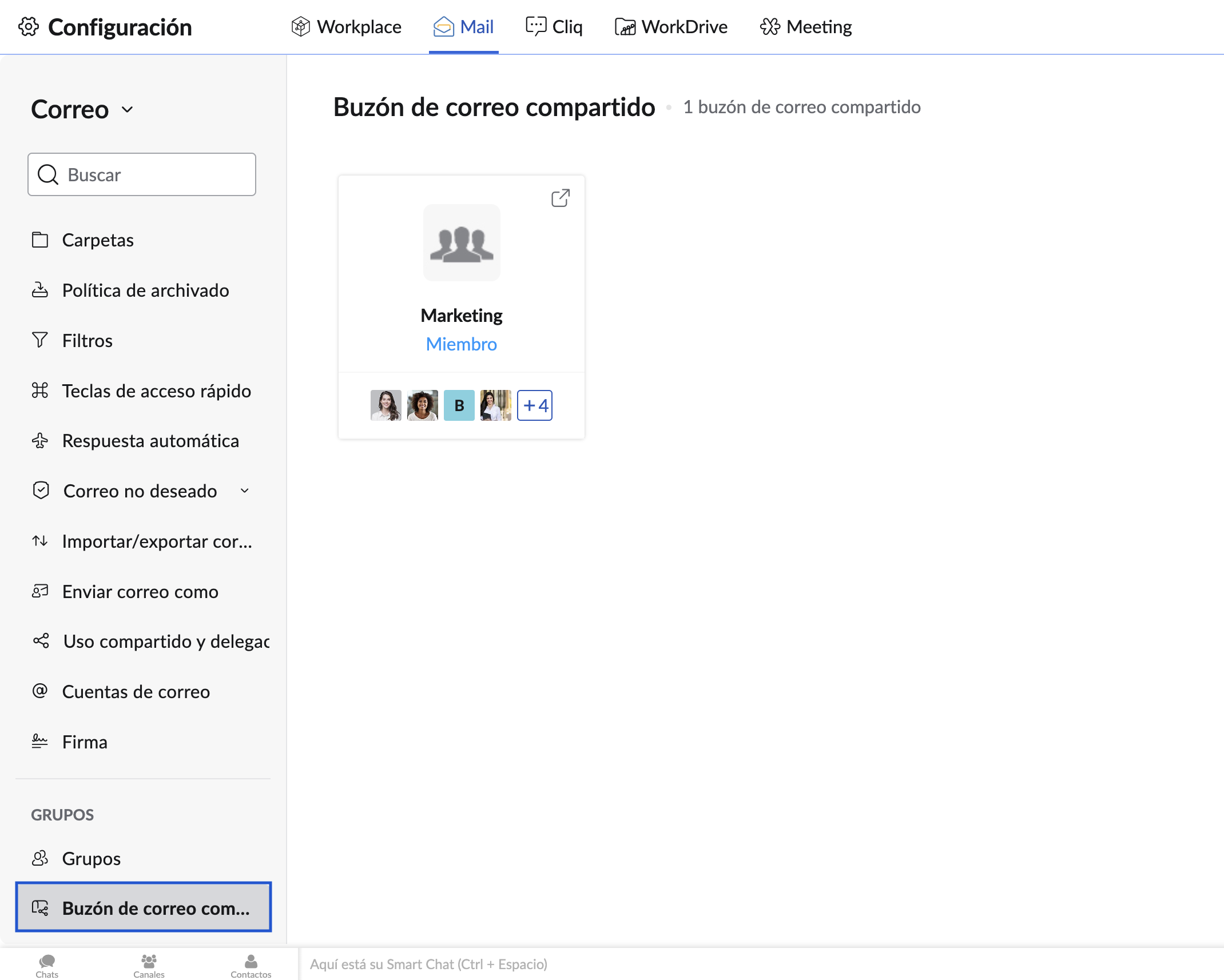 Configuración de buzón compartido