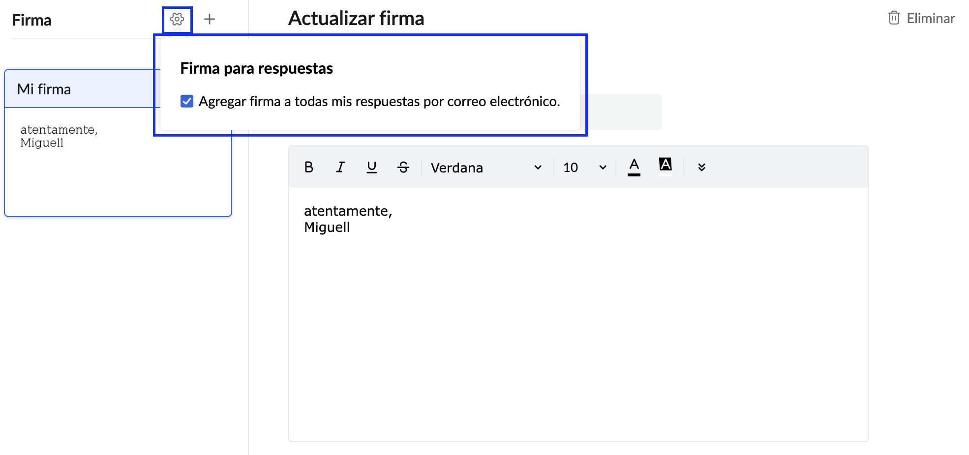 Firma en respuestas Firma en respuestas
