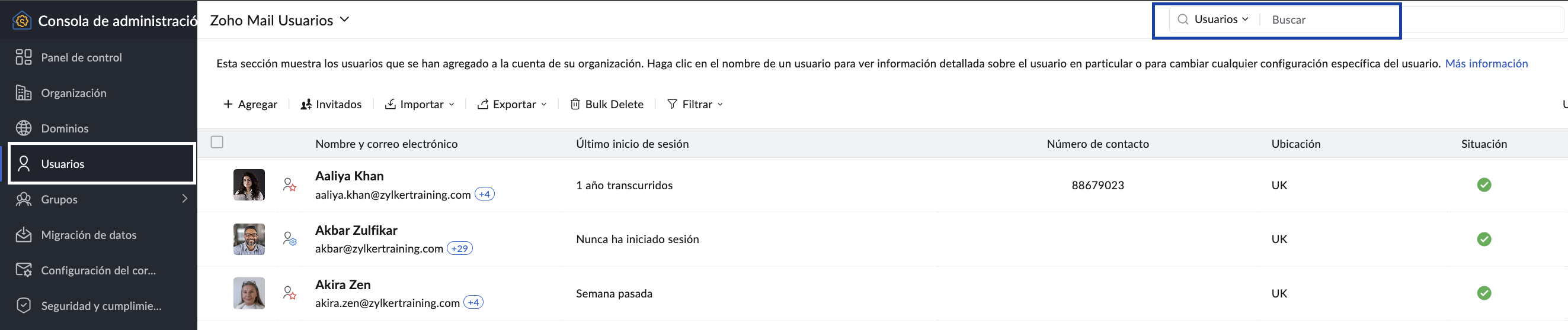 sección usuarios