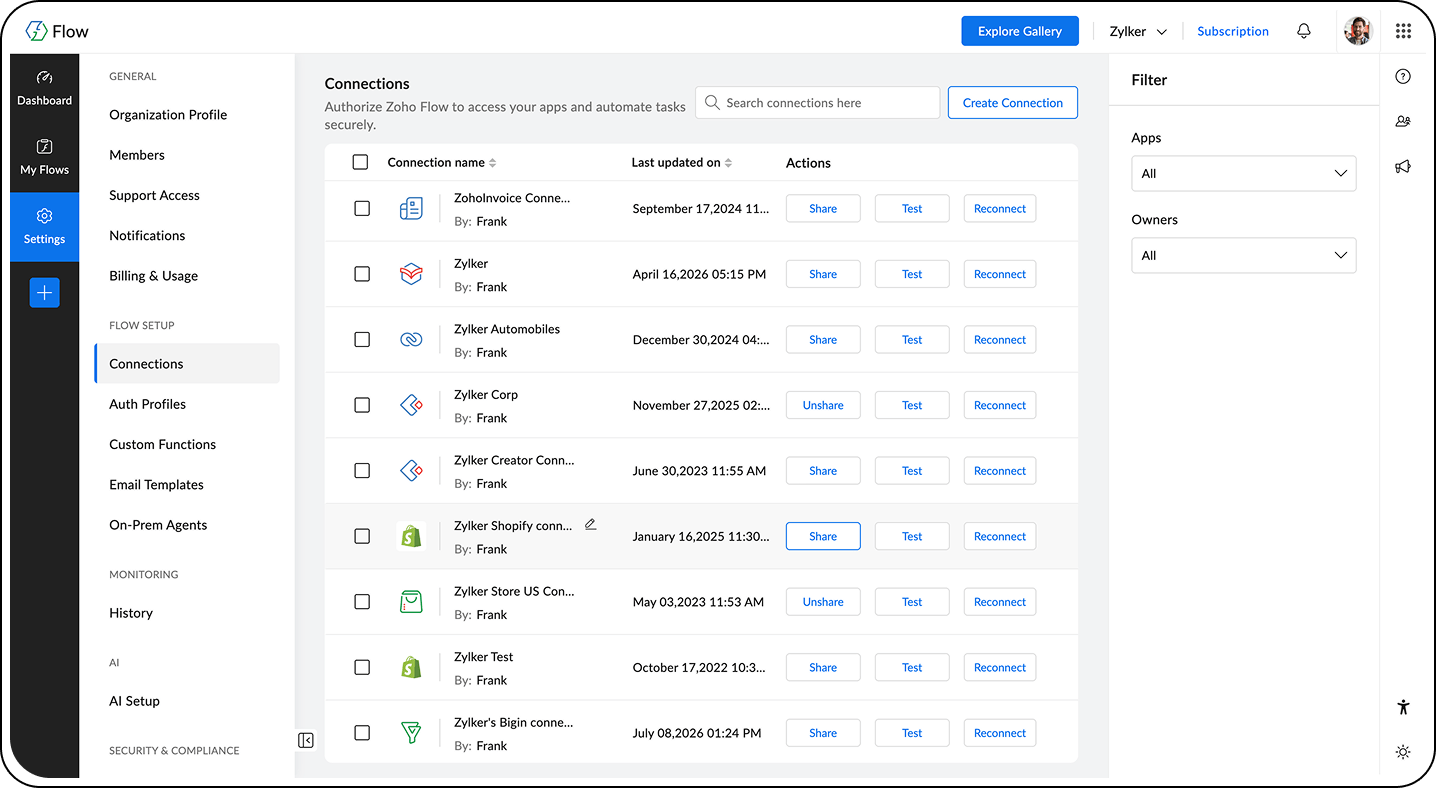 Share connections without sharing credentials