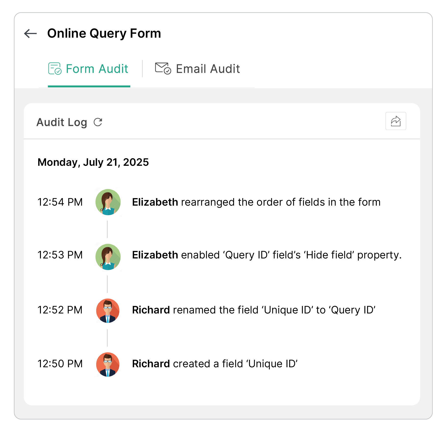 Form audit logs