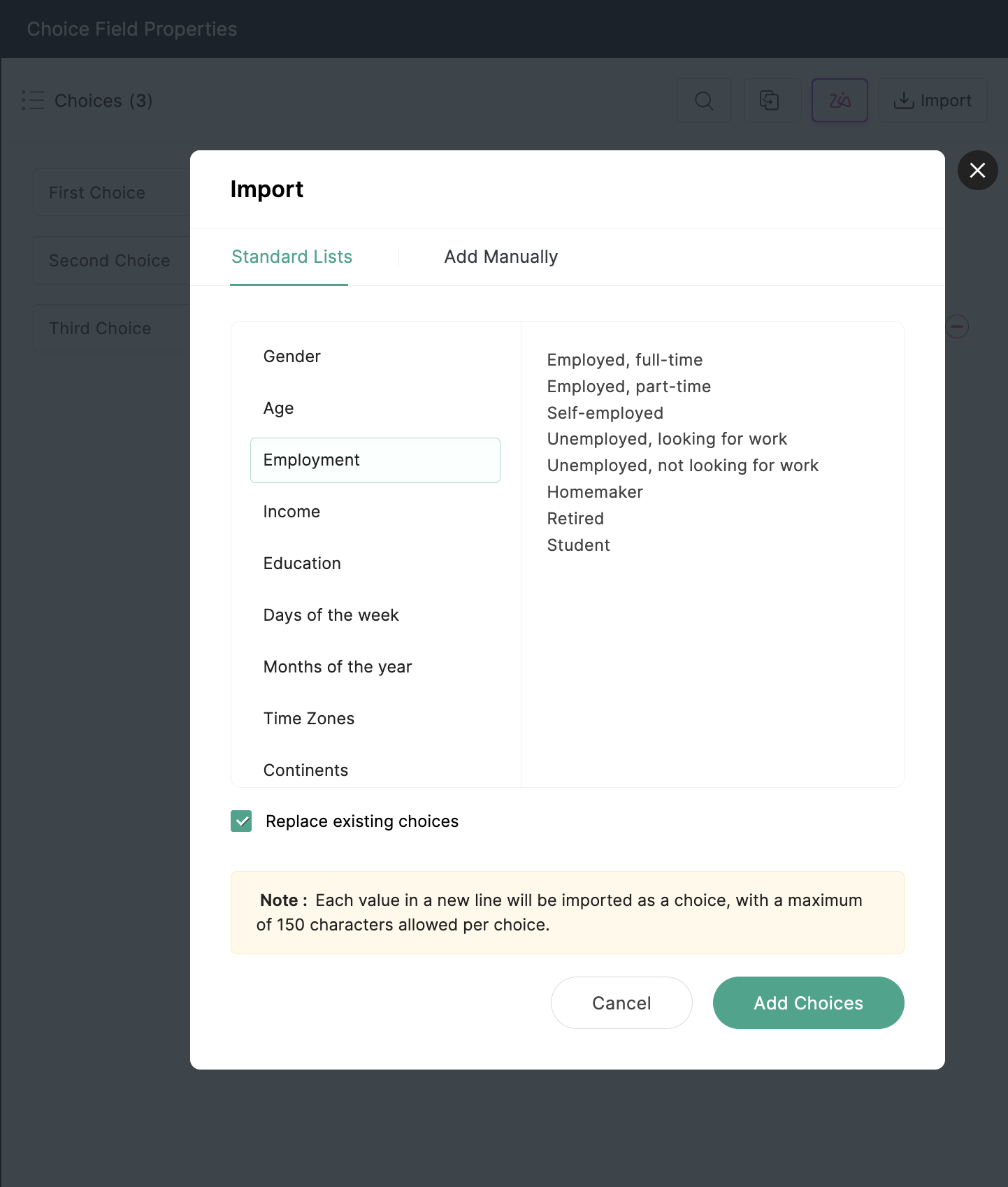 Import Choices in Zoho Forms
