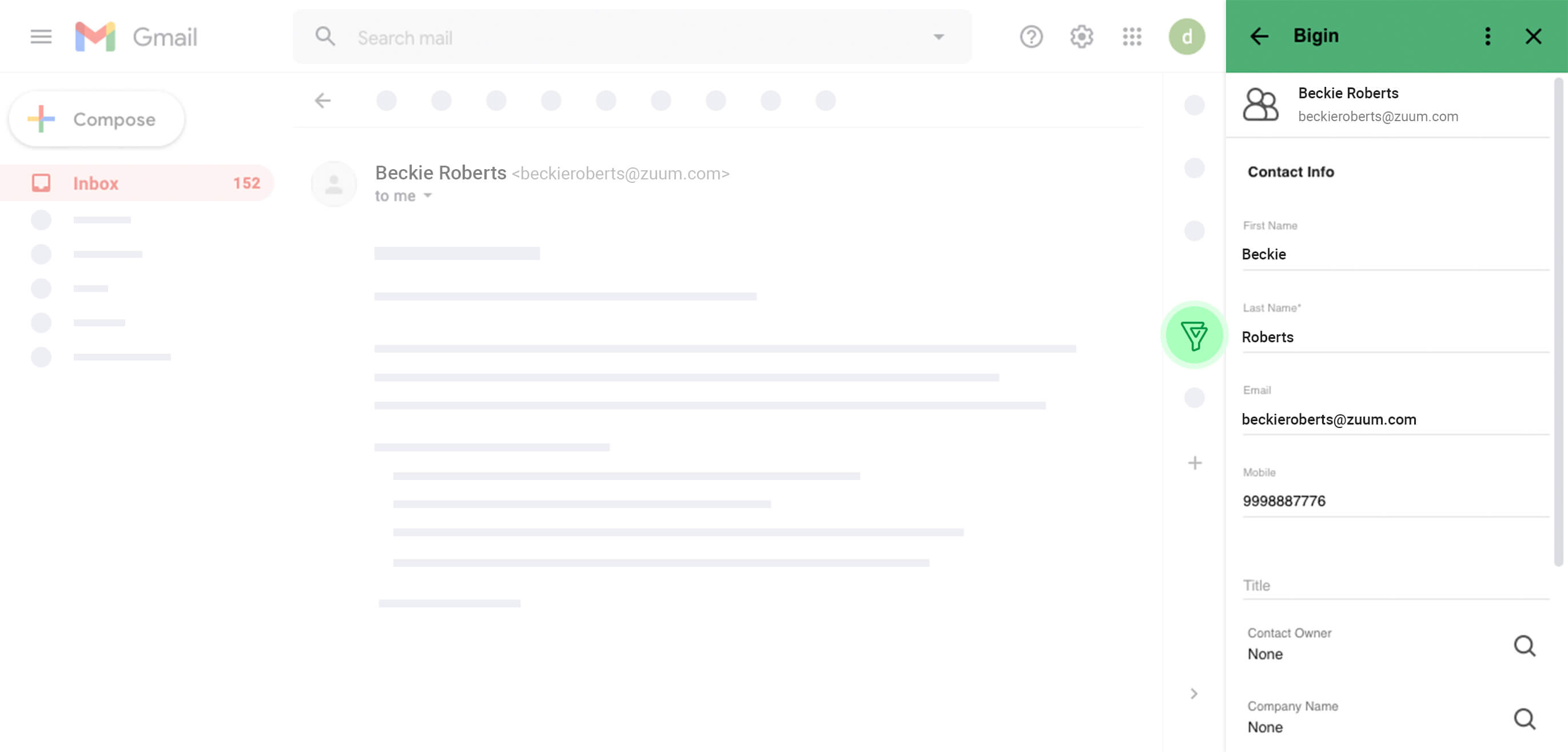 Connect Gmail to Bigin