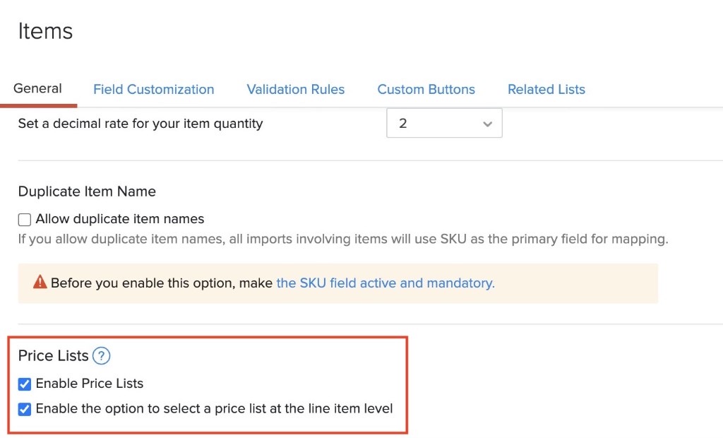 Enable Price Lists