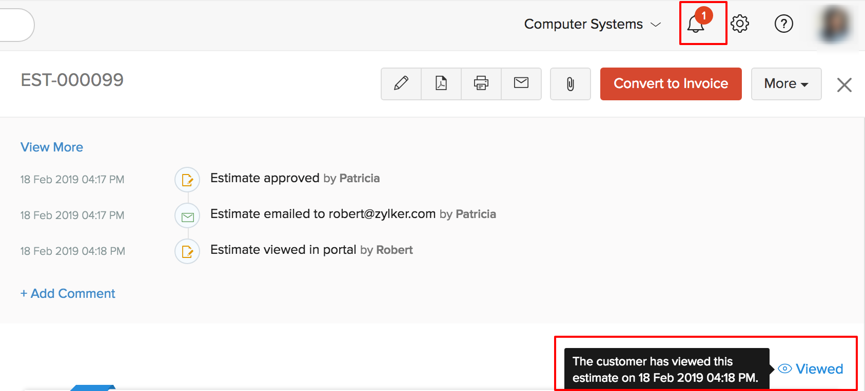 Viewed notification