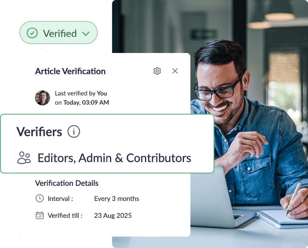 The verification reminder tag with the last verified date, verifiers and other verification details.
