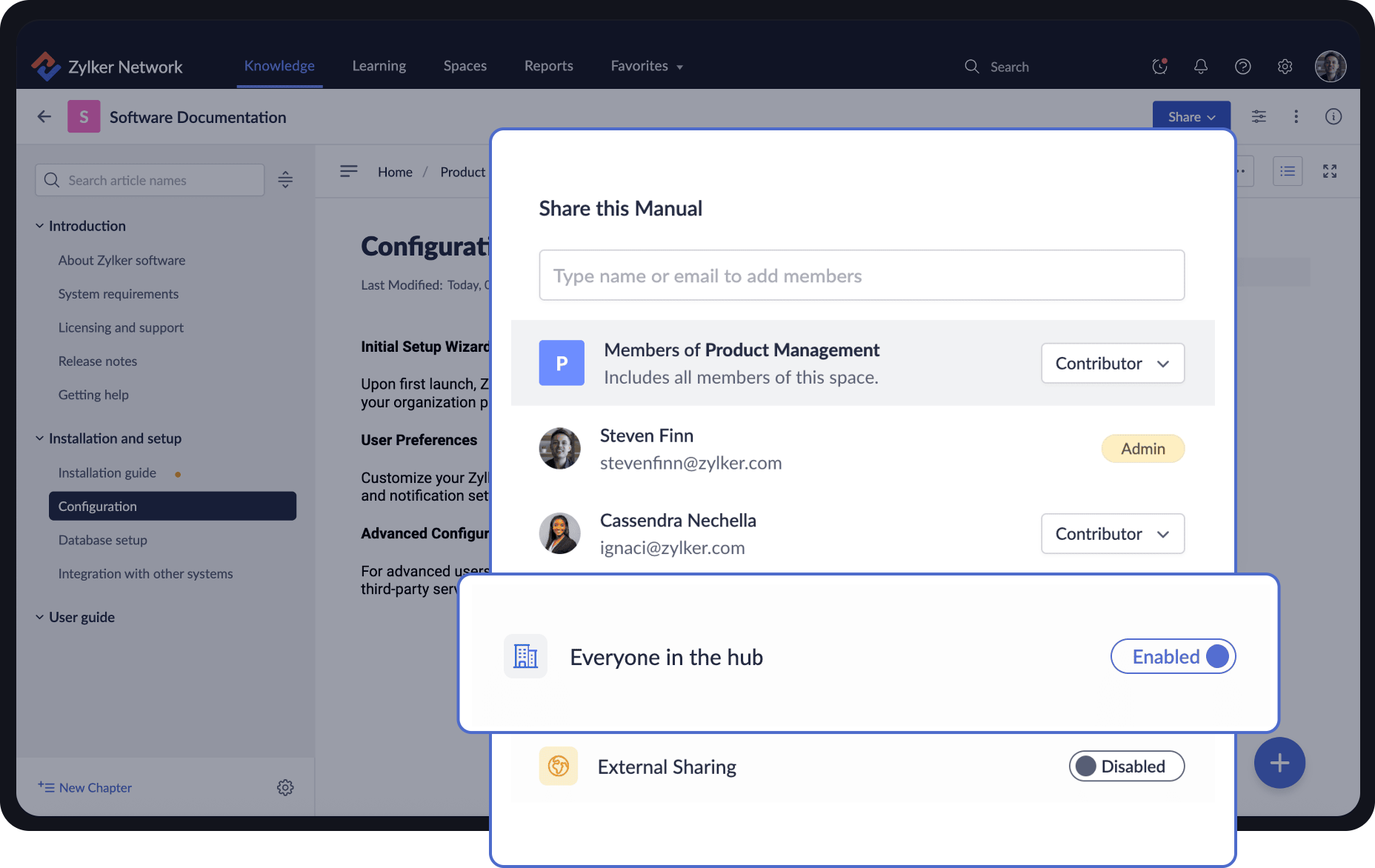 Share across the organization securely