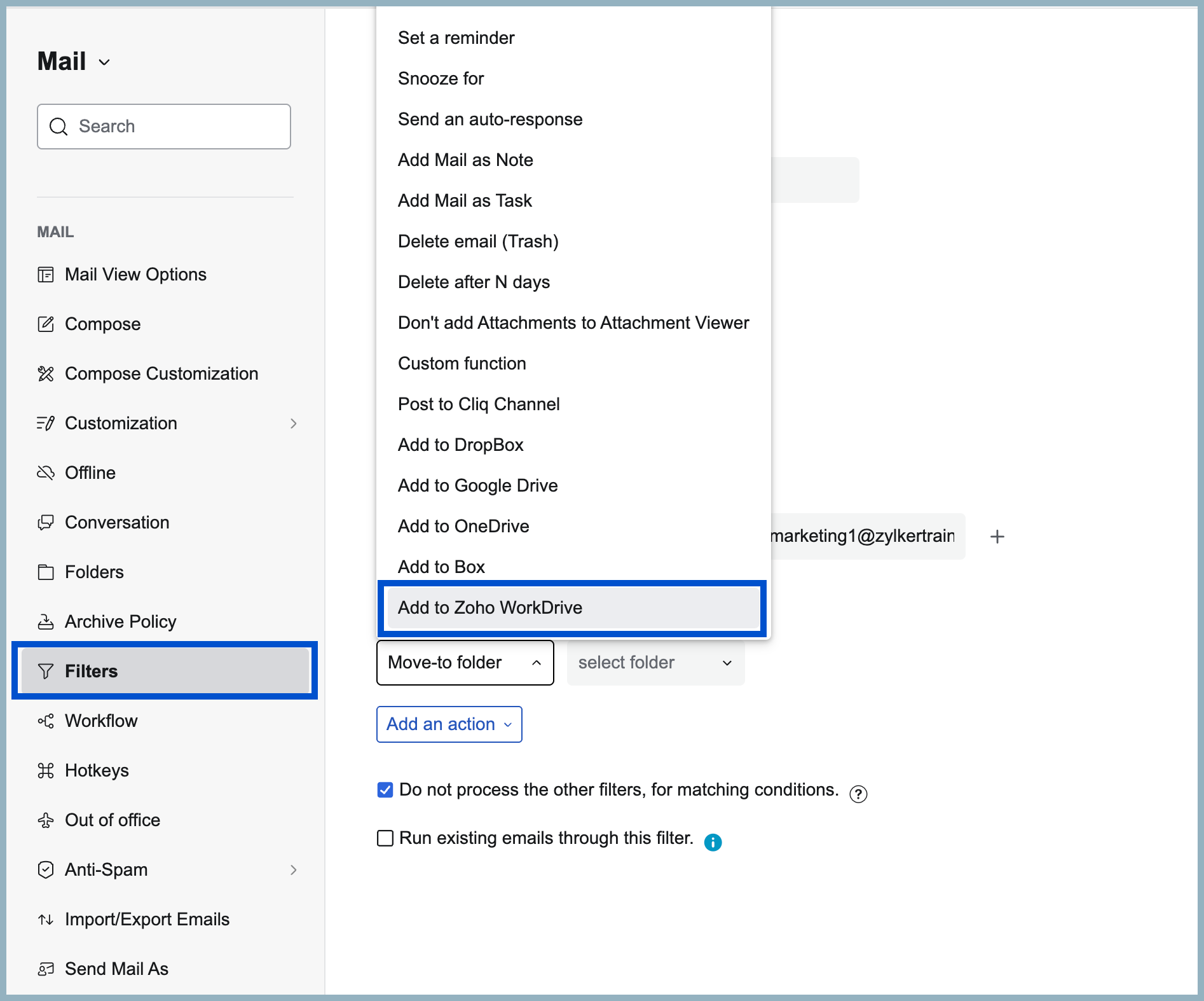 Auto add attachments to WorkDrive Auto add attachments to WorkDrive