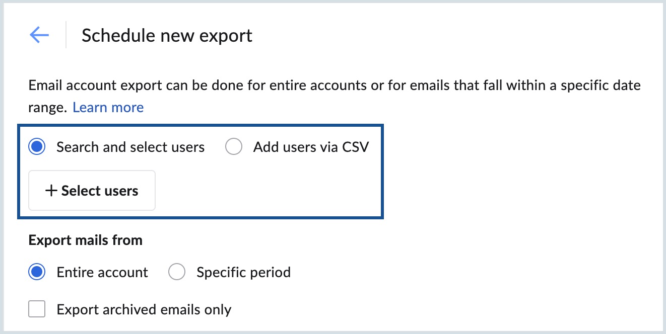 select user accounts to export