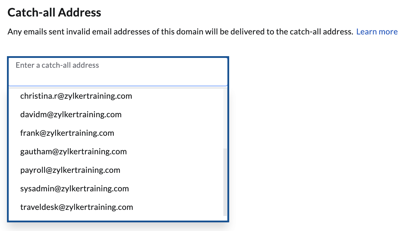 select email address for catch-all