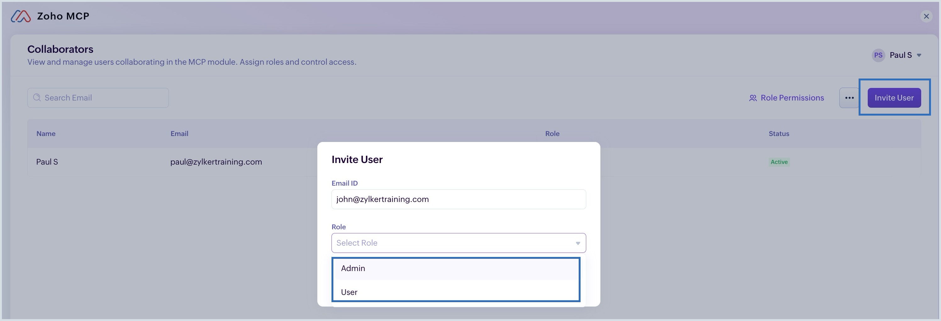 Collaborators screen for Super Admin Collaborators screen