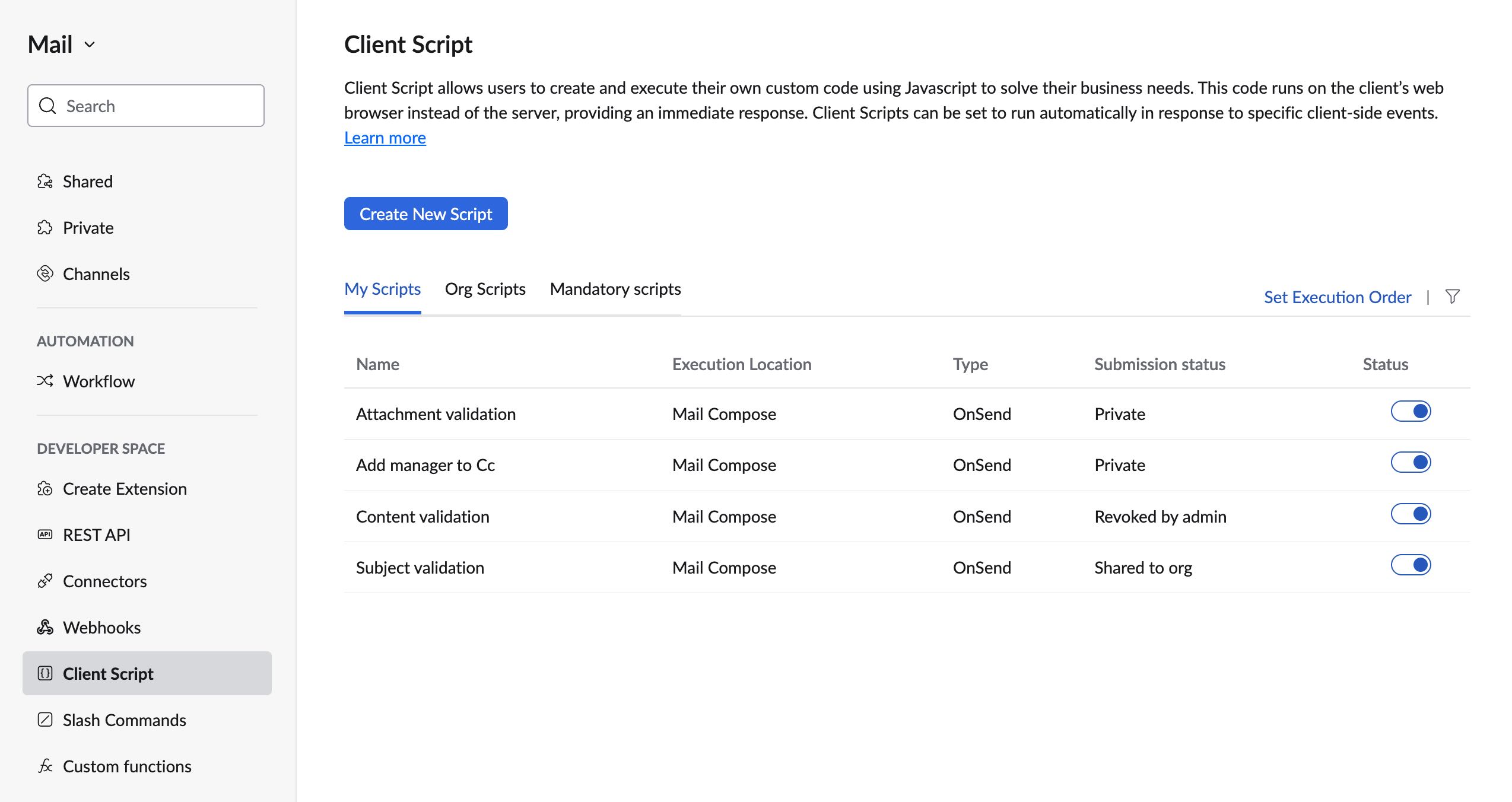 Client Script Settings Client Script Settings