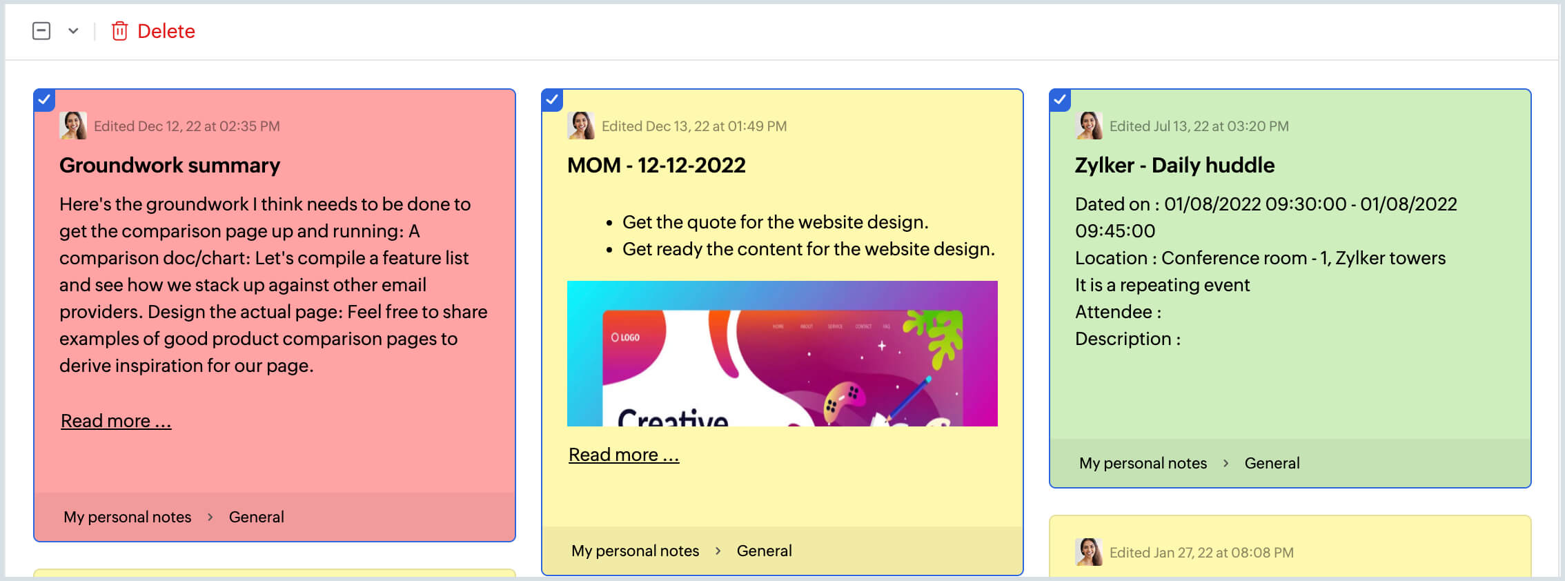 Delete note Delete note