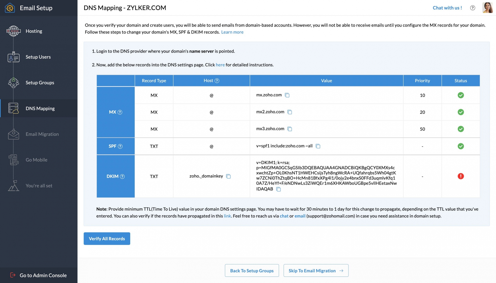 DNS Values DNS Values
