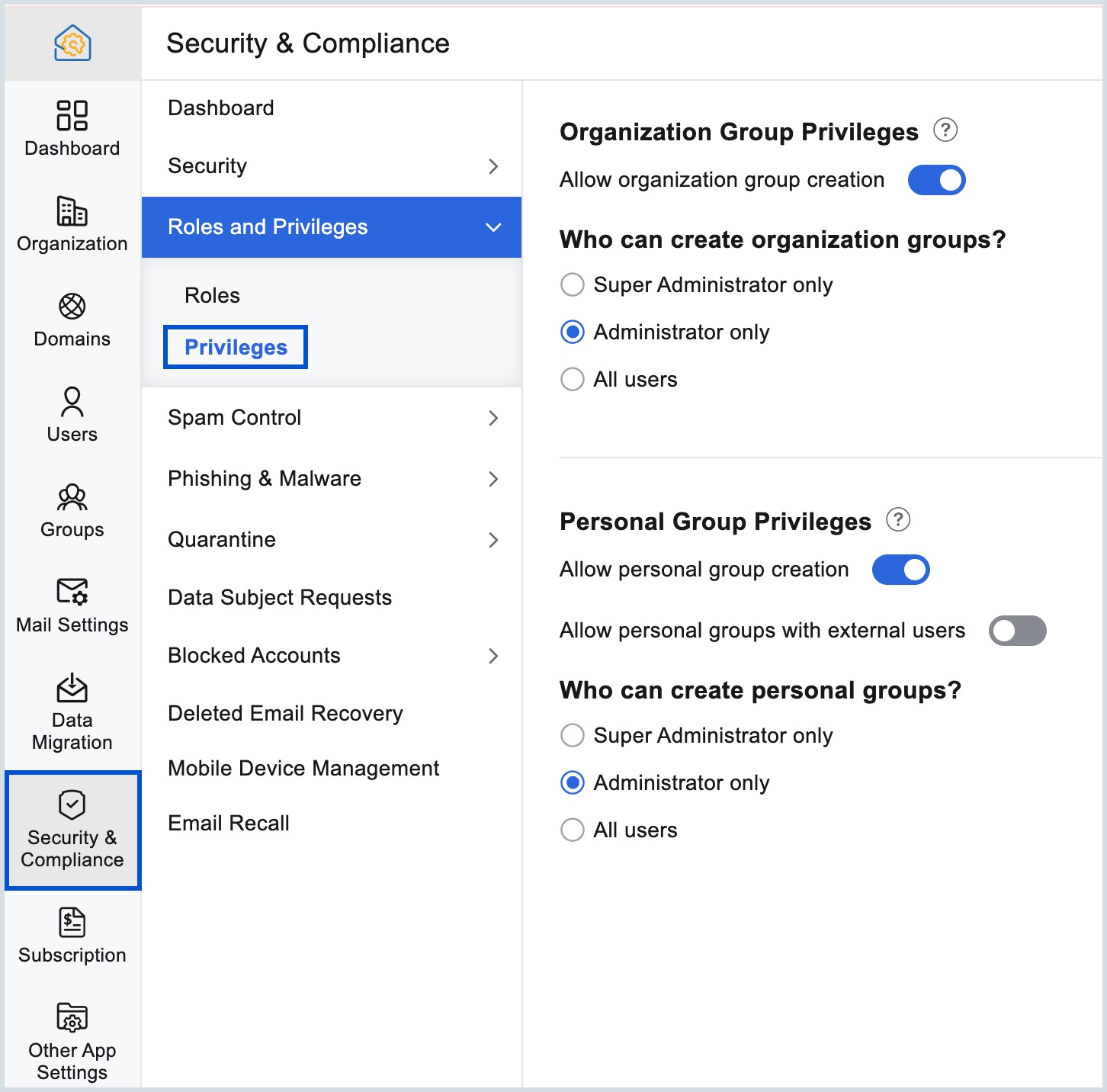 Group Privilege Settings Group Privilege Settings
