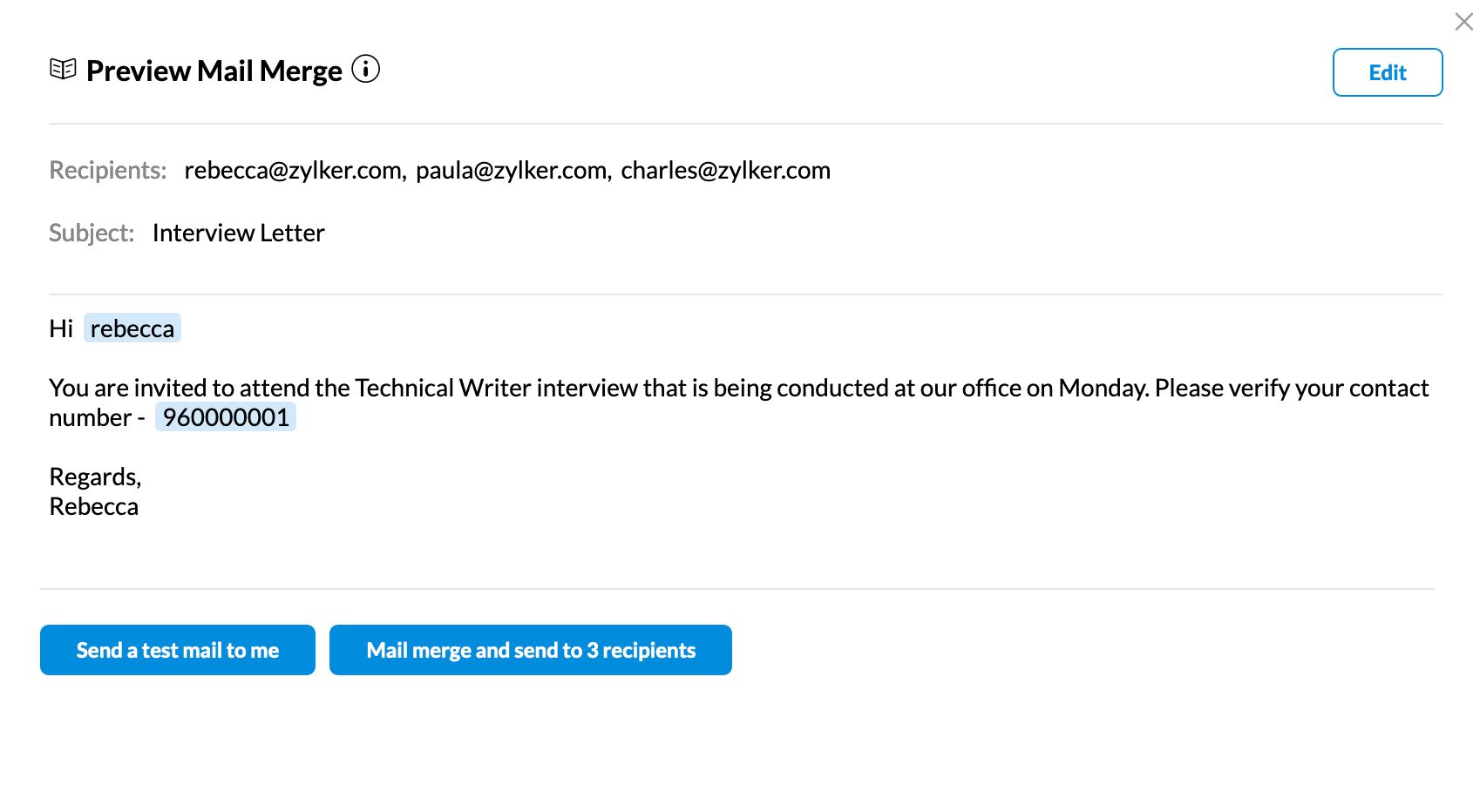 email preview window