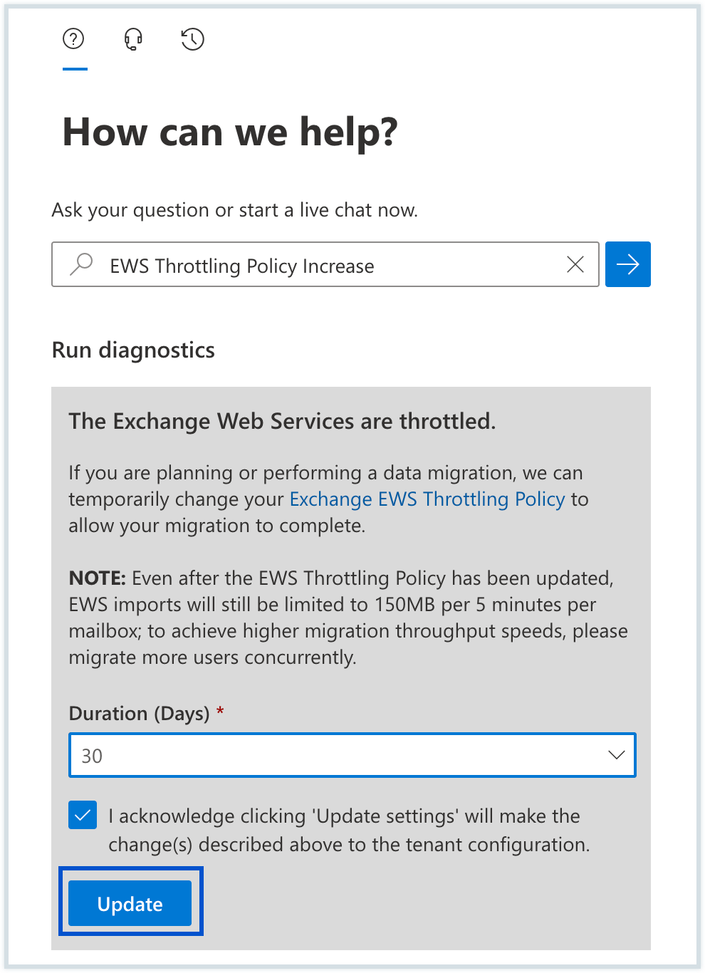 Disable EWS throttling
