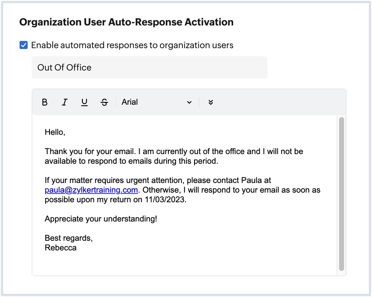 Auto response for org user