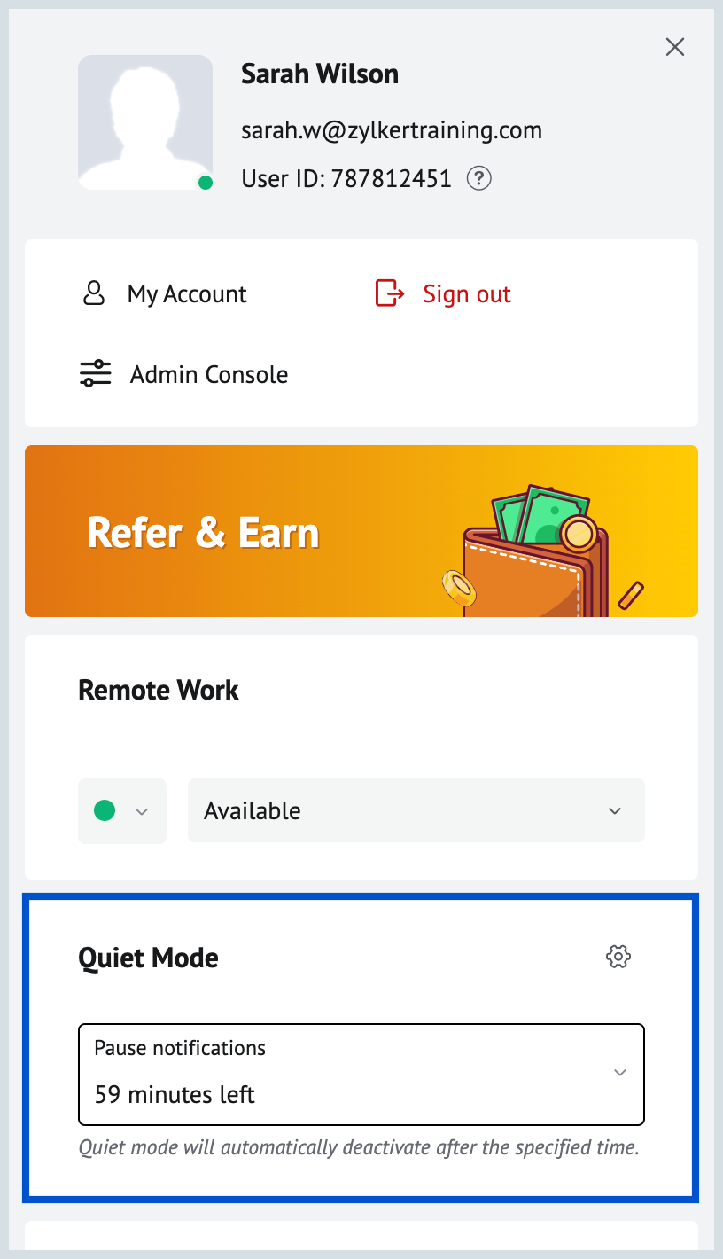 Quiet mode in profile section Quiet mode in profile section