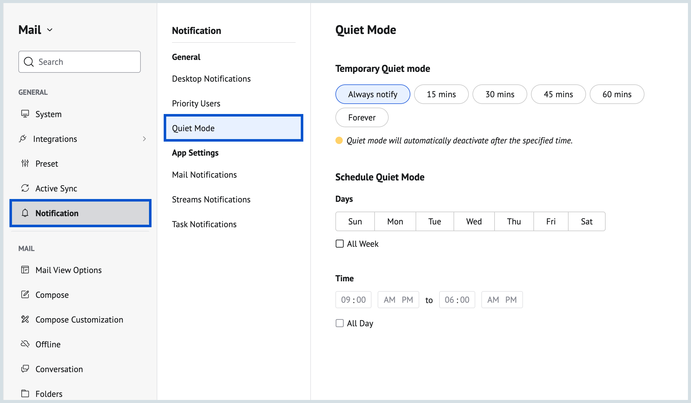 Quiet mode Quiet mode