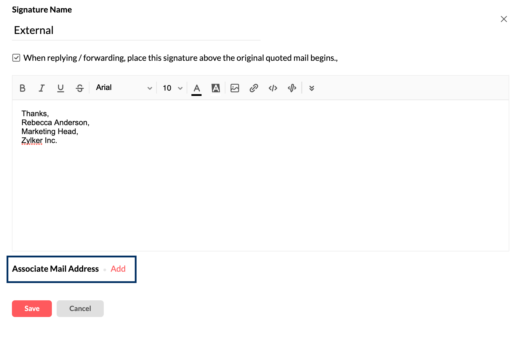 Associating email address with your email signature
