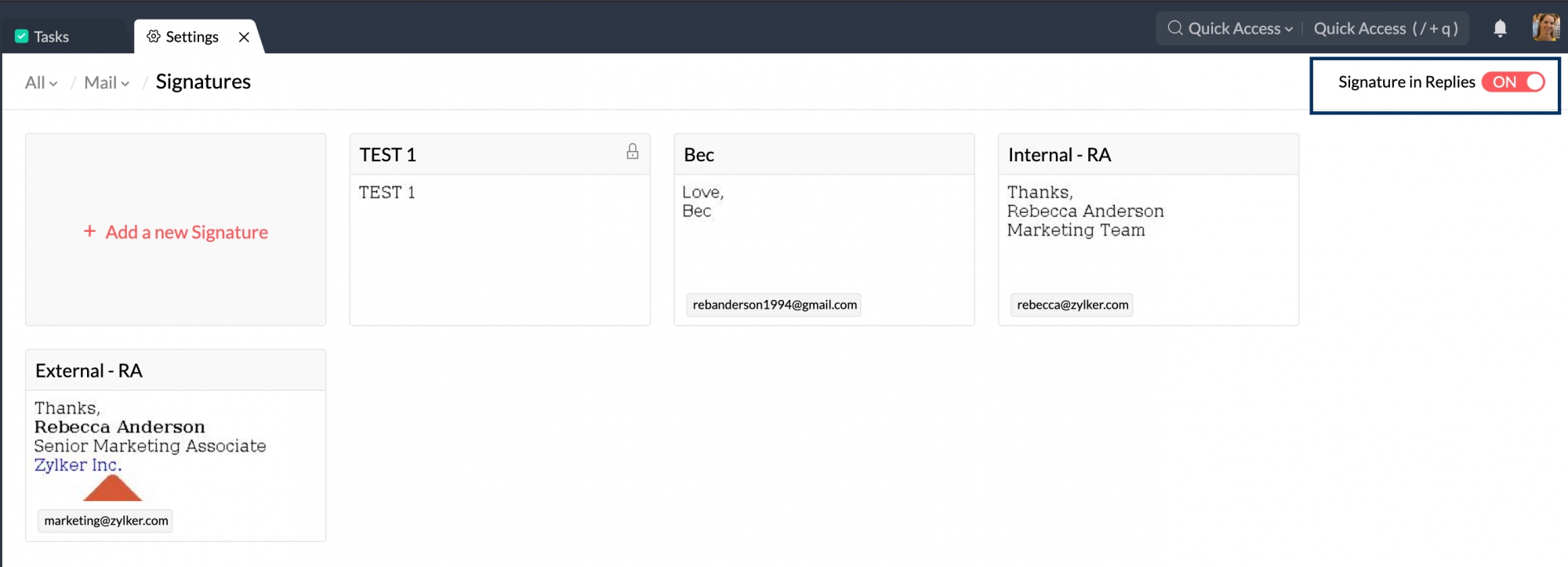 Turning on signatures in reply