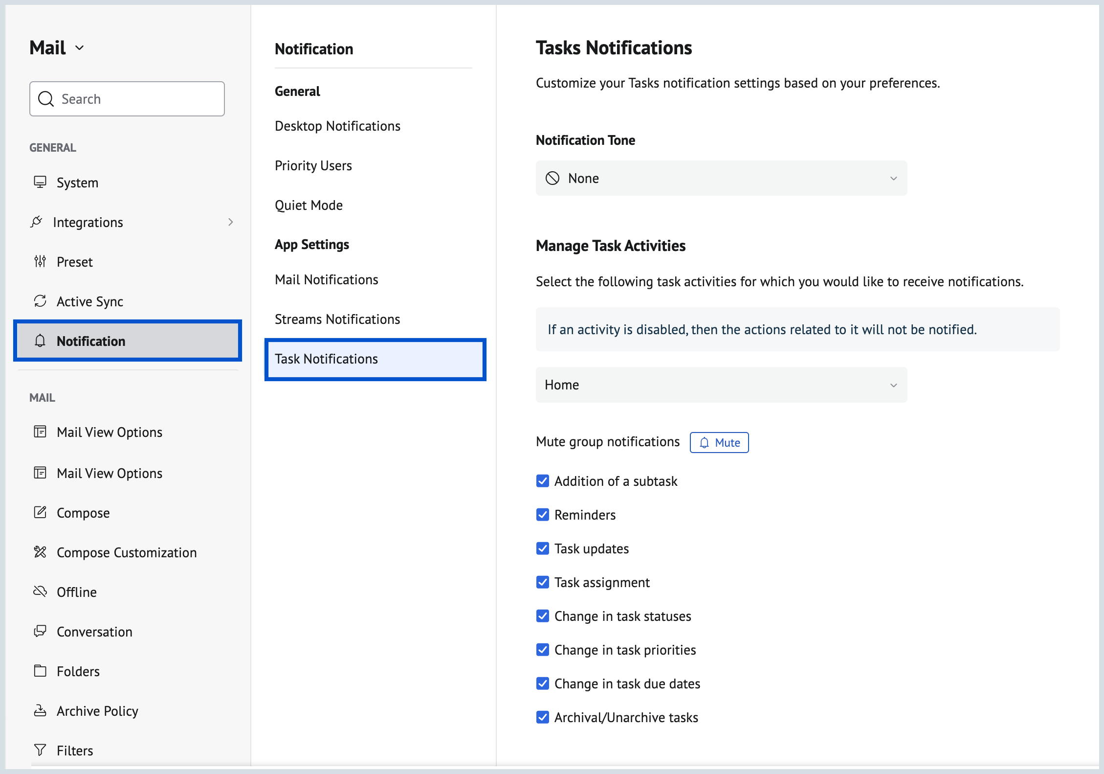 Task notifications Task notifications