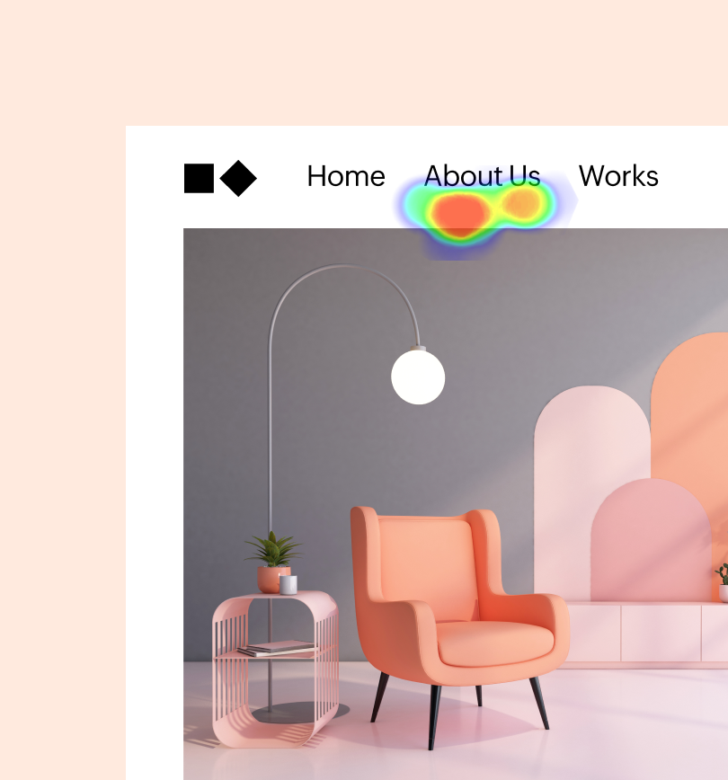 Website analytics heatmap showing user engagement with navigation, alongside tracking settings