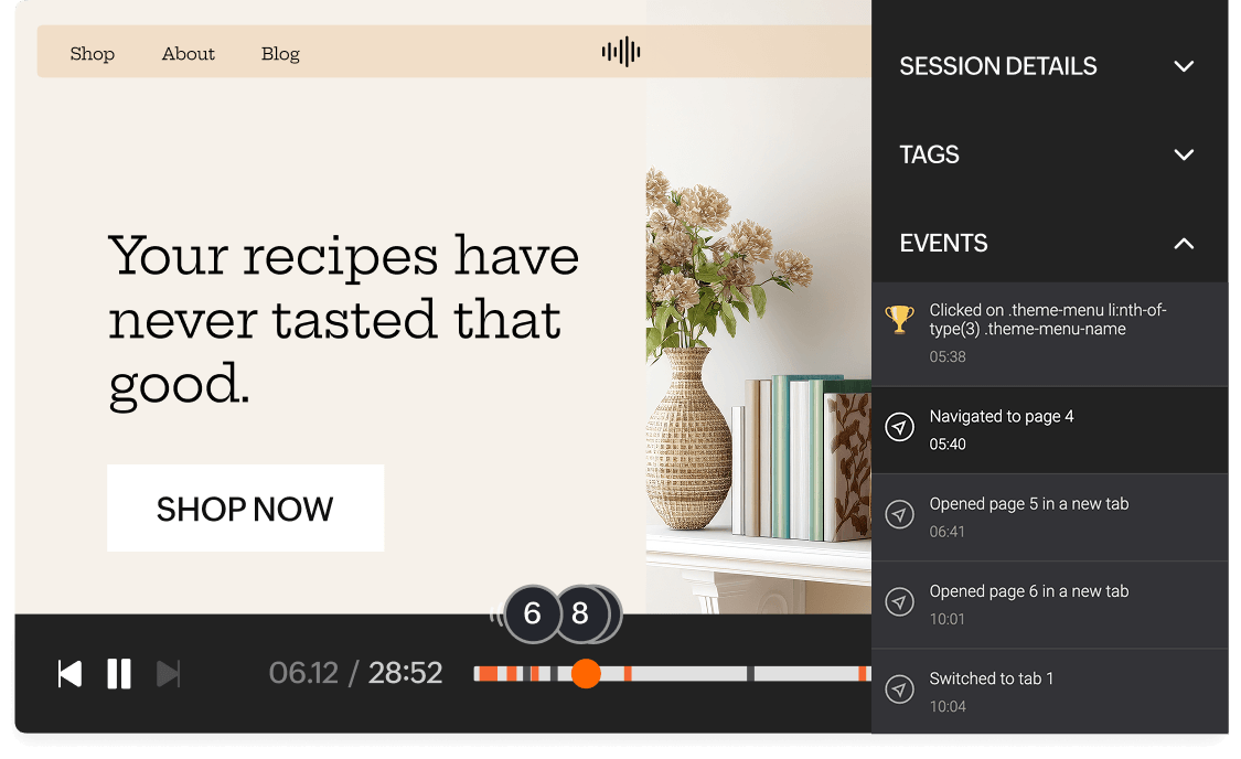 Session recording player with visitor event timeline