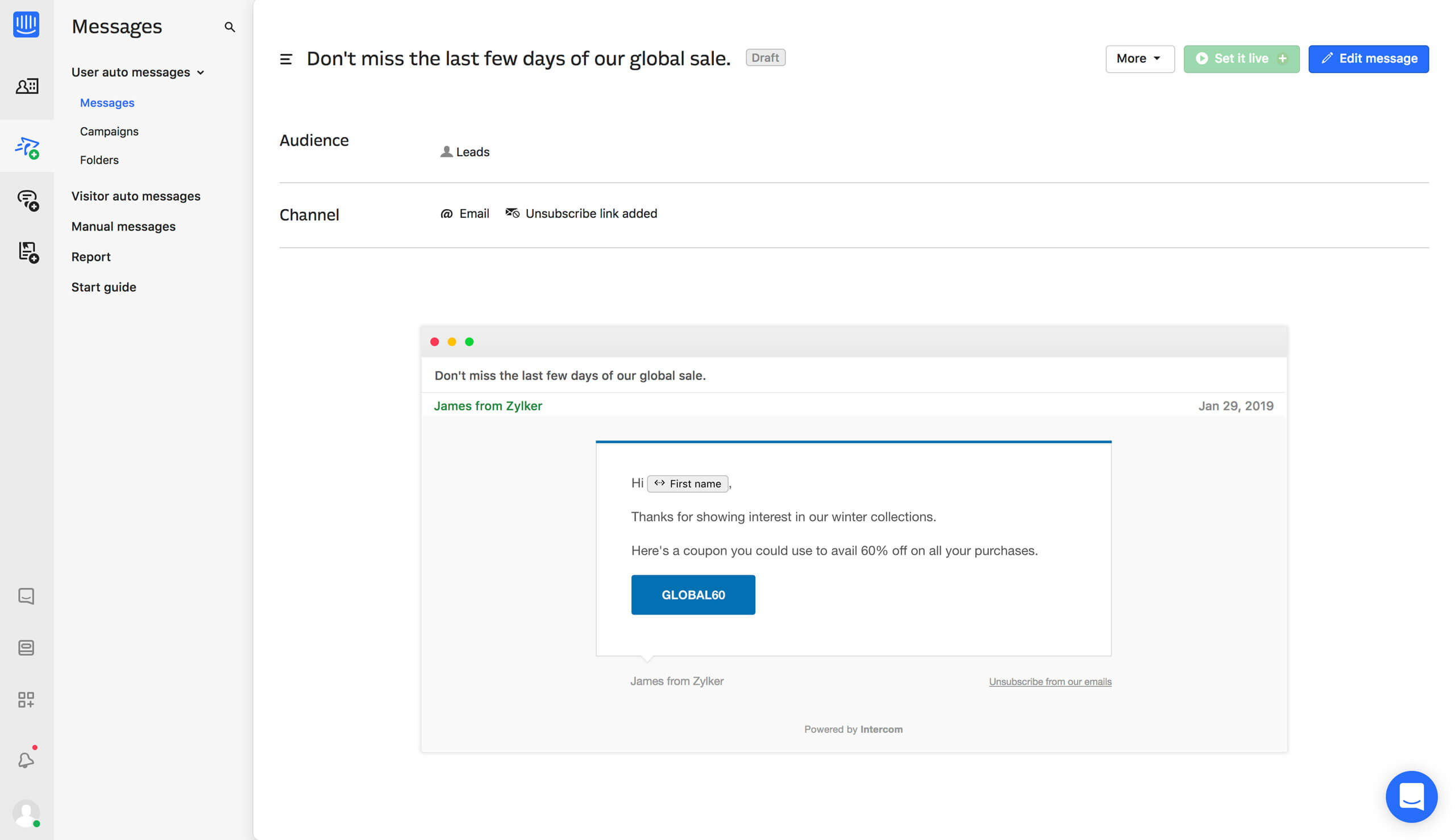 Trigger contextual emails or messages