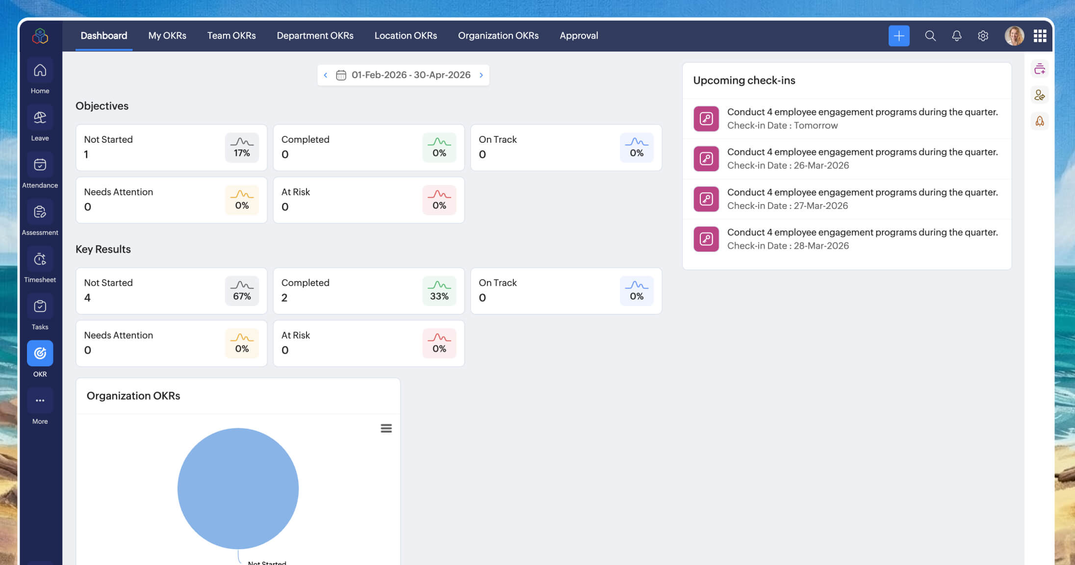 OKR dashboard in Zoho People