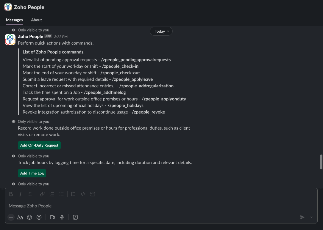 Perform actions with slash commands