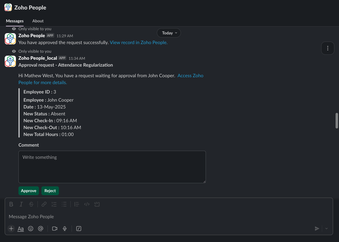 Approve and Reject approvals from slack