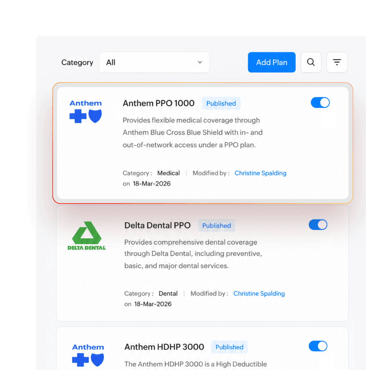 Employee benefits administration dashboard