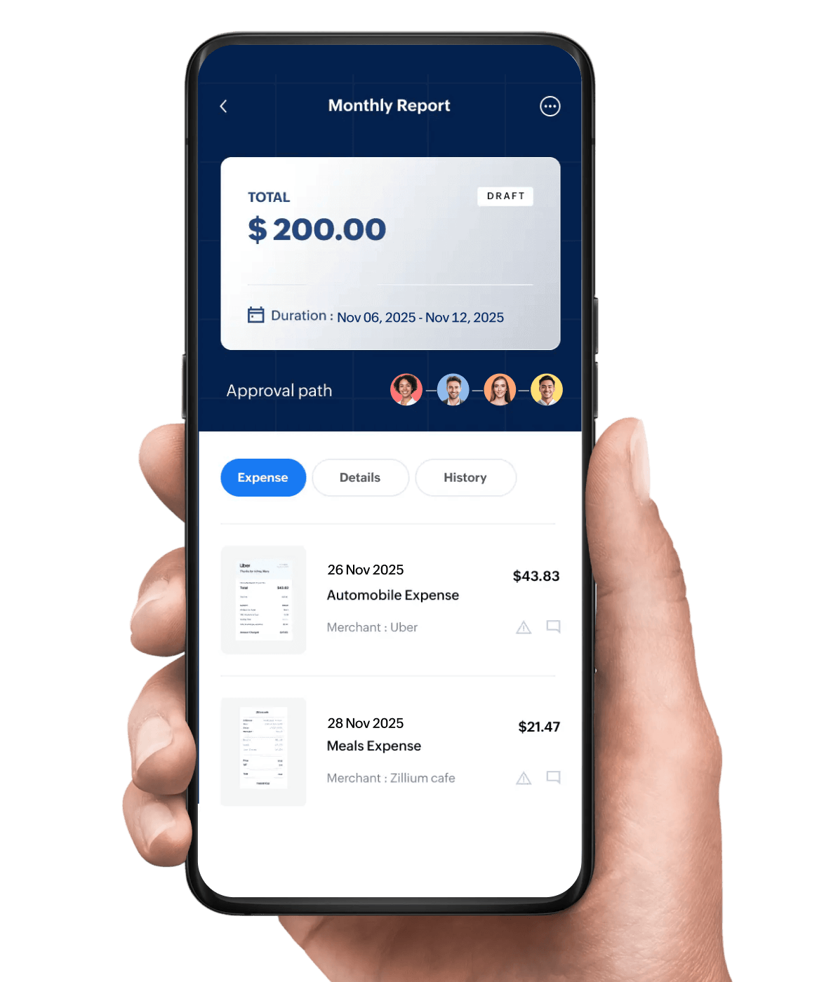 Expense reports in Zoho People Plus