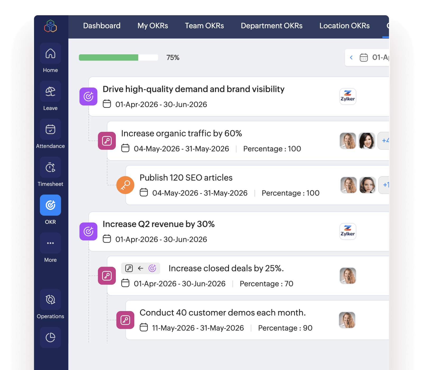 OKRs feature interface