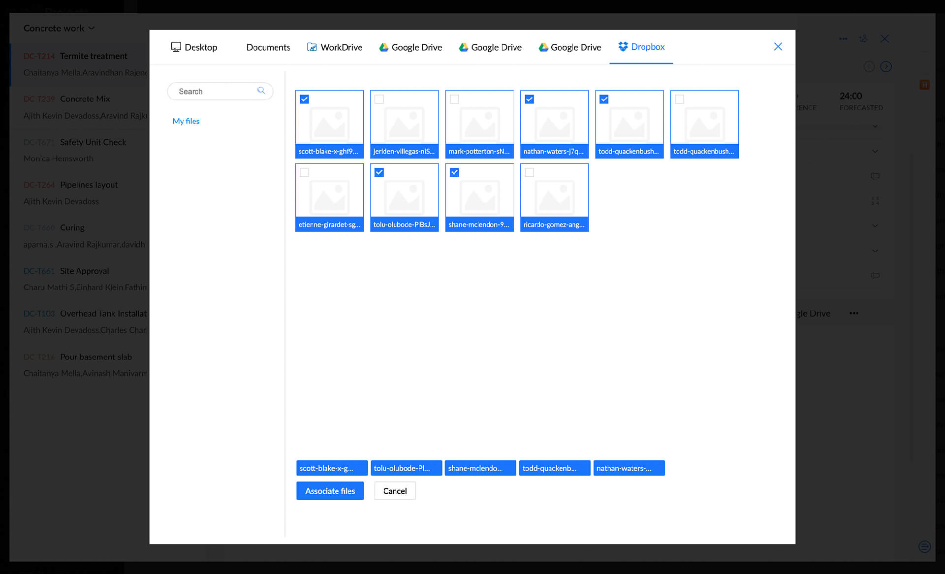 Associate files to tasks