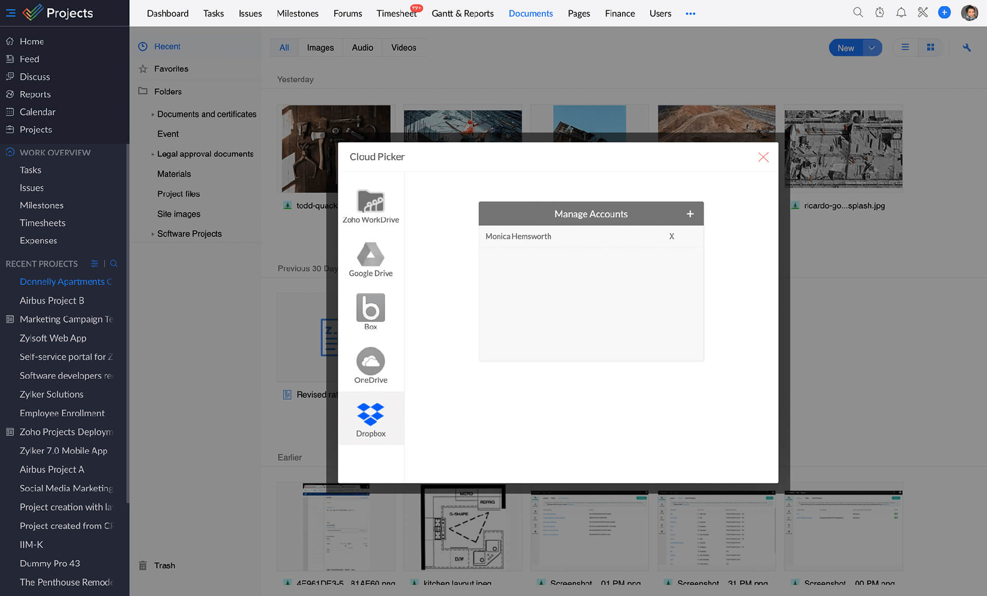 Bring files into Zoho Projects